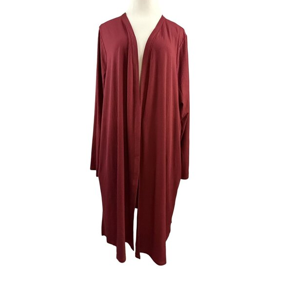 Lane Bryant Sweater Women's 26/28 Long Open Front Cardigan Ribbed Knit Burgundy - Picture 1 of 10